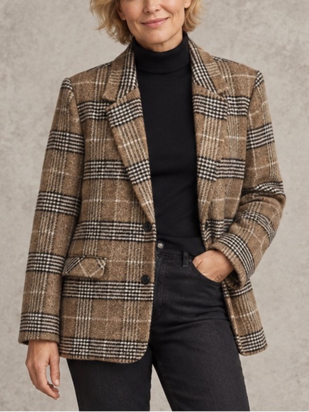ICÔNE Simons Wool Blend Plaid Blazer Brown Size Large